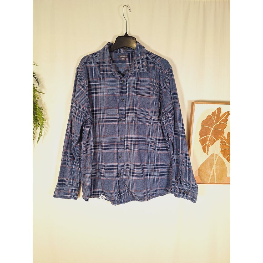 Eddie Bauer Men's Blue Flannel Long-Sleeve Button-Up Shirt XXL